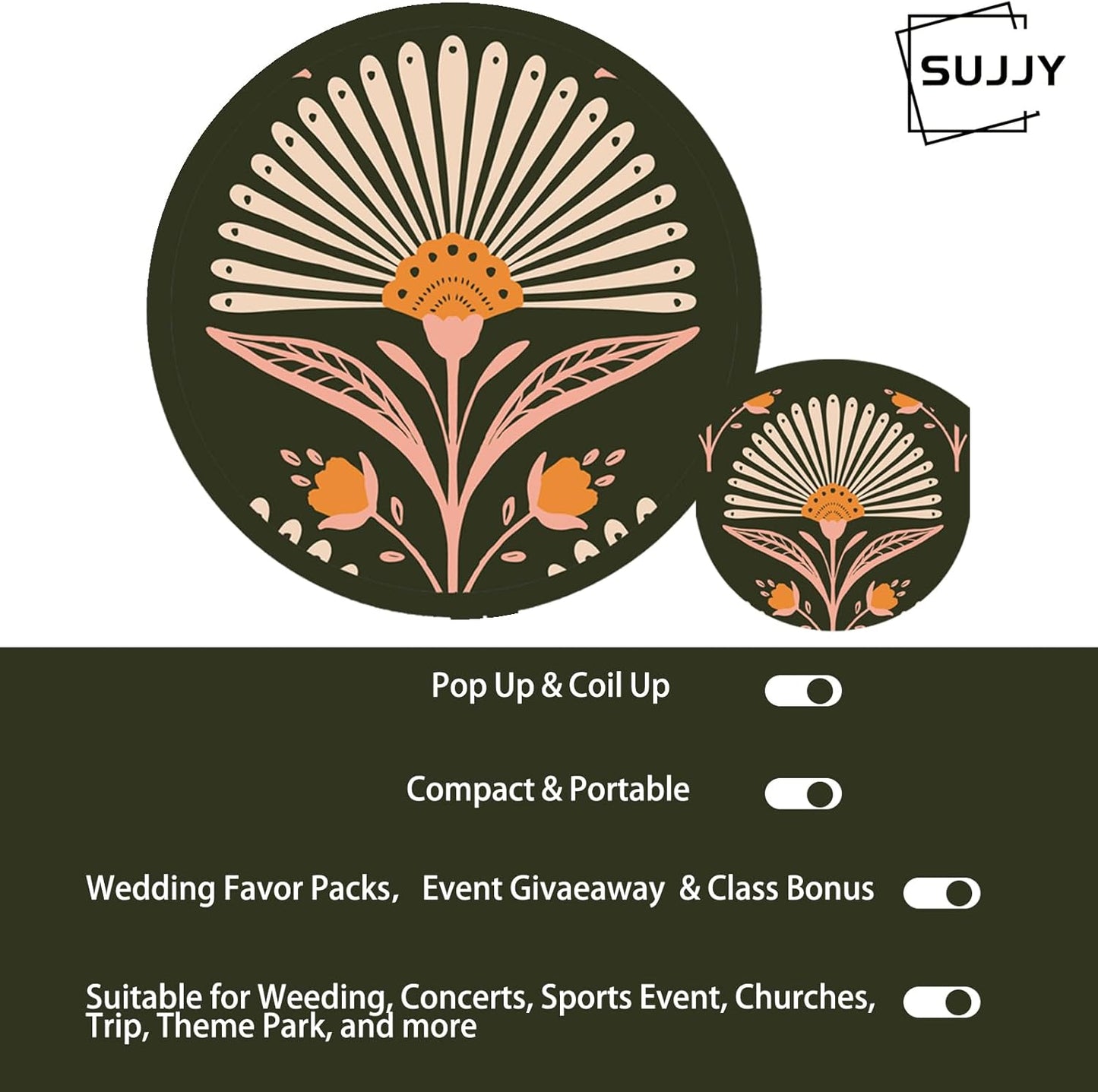 4 Pack Olive Boho Foldable Hand Fans – Pocket-Sized Cooling Fans for Daily Use, Hot Flashes, Menopause Relief, Travel & Outdoor (Olive Drab)