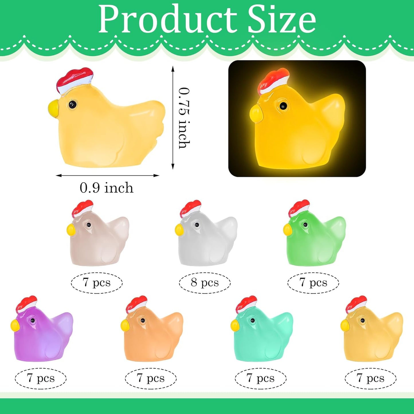 50 PCS Luminous Mini Resin Chicken Tiny Plastic Chicken Glow in The Dark Miniature Hens Figurines for Fairy Garden Miniature Moss Landscape Decoration (Luminous Chicken)