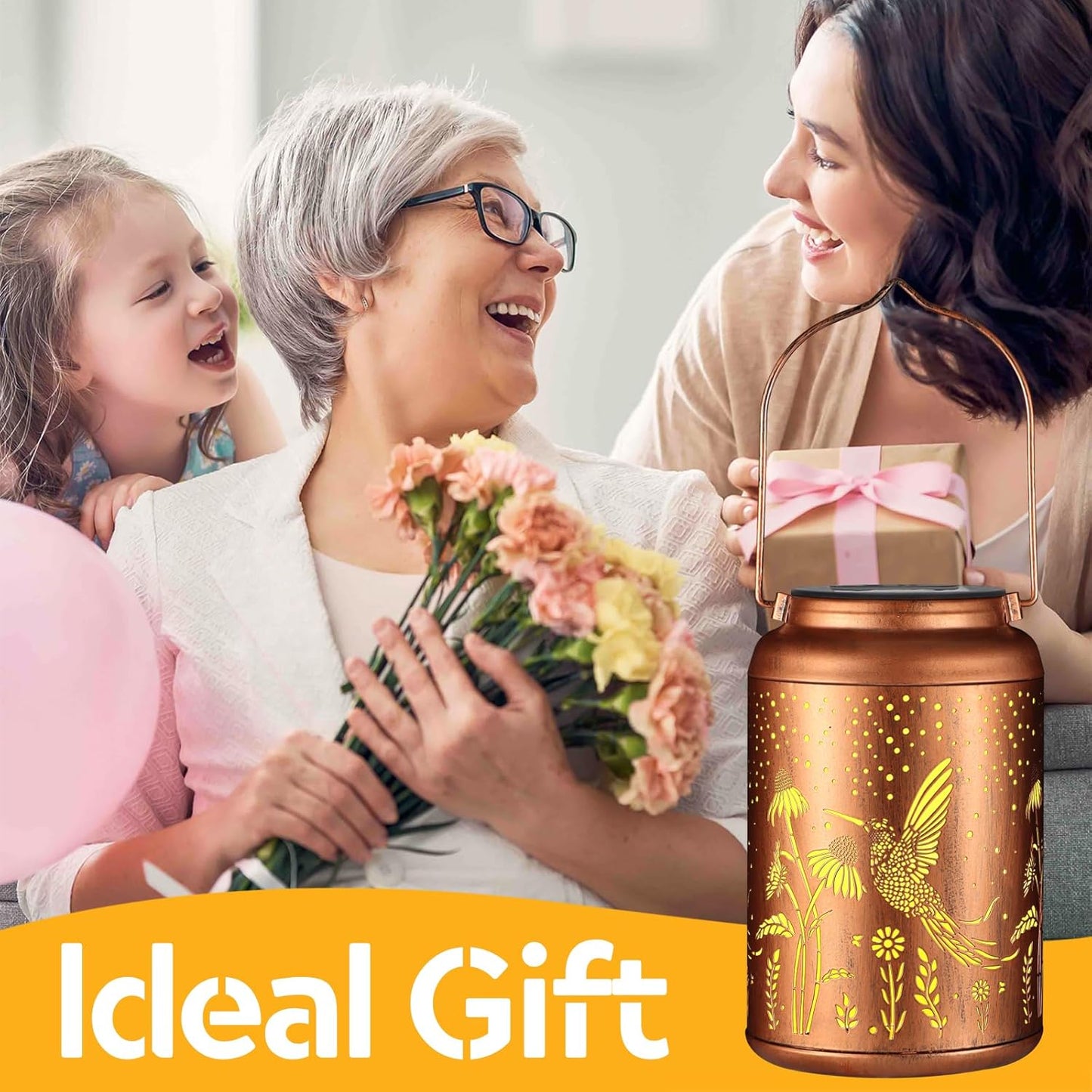 Solar Lanterns Outdoor Waterproof Hummingbird Garden Decor Christmas Gifts for Women Mom Grandma Hanging Lights Metal Decoration Outside for Yard, Patio,Backyard,Porch(Long-Tailed Hummingbird)