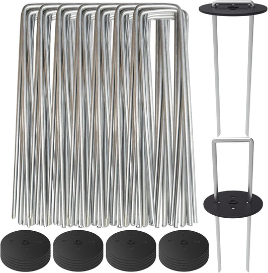 AAGUT 6" Landscape Staples with Gasket 200 Pack, Vapor Barrier Stakes with Washer Caps, Metal Garden Stakes Landscape Fabric Staples for Gardening, Landscaping, Weed Barrier, Sod Fabric Decorations