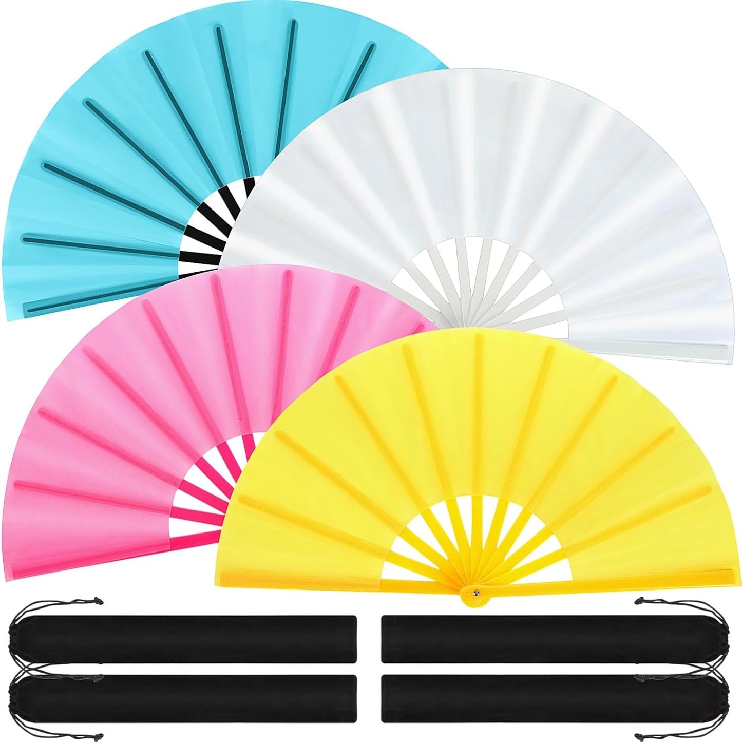 Blulu 4 Pcs 13 Inch Large Folding Hand Fans for Line Dancing Big Clapping Popping Raves Fans Bulk for Dancing Boots on The Ground Festival Party Decoration(Classic Style, Candy Color)
