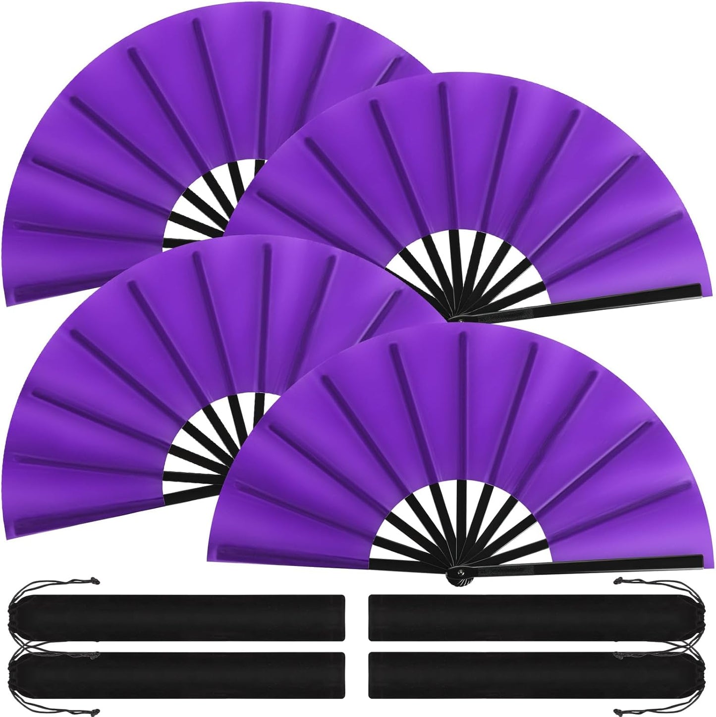 Blulu 4 Pcs 13 Inch Large Folding Hand Fans for Line Dancing Big Clapping Popping Raves Fans Bulk for Dancing Boots on The Ground Festival Party Decoration(Classic Style, Purple)