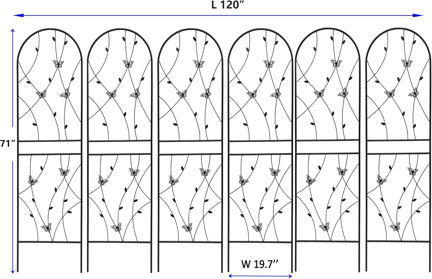 6 Pack Metal Garden Trellis 6FT Outdoor Garden Fence Rustproof Trellis for Climbing Plants Support Roses Flower Lawn Decoration, Black 71" Tall