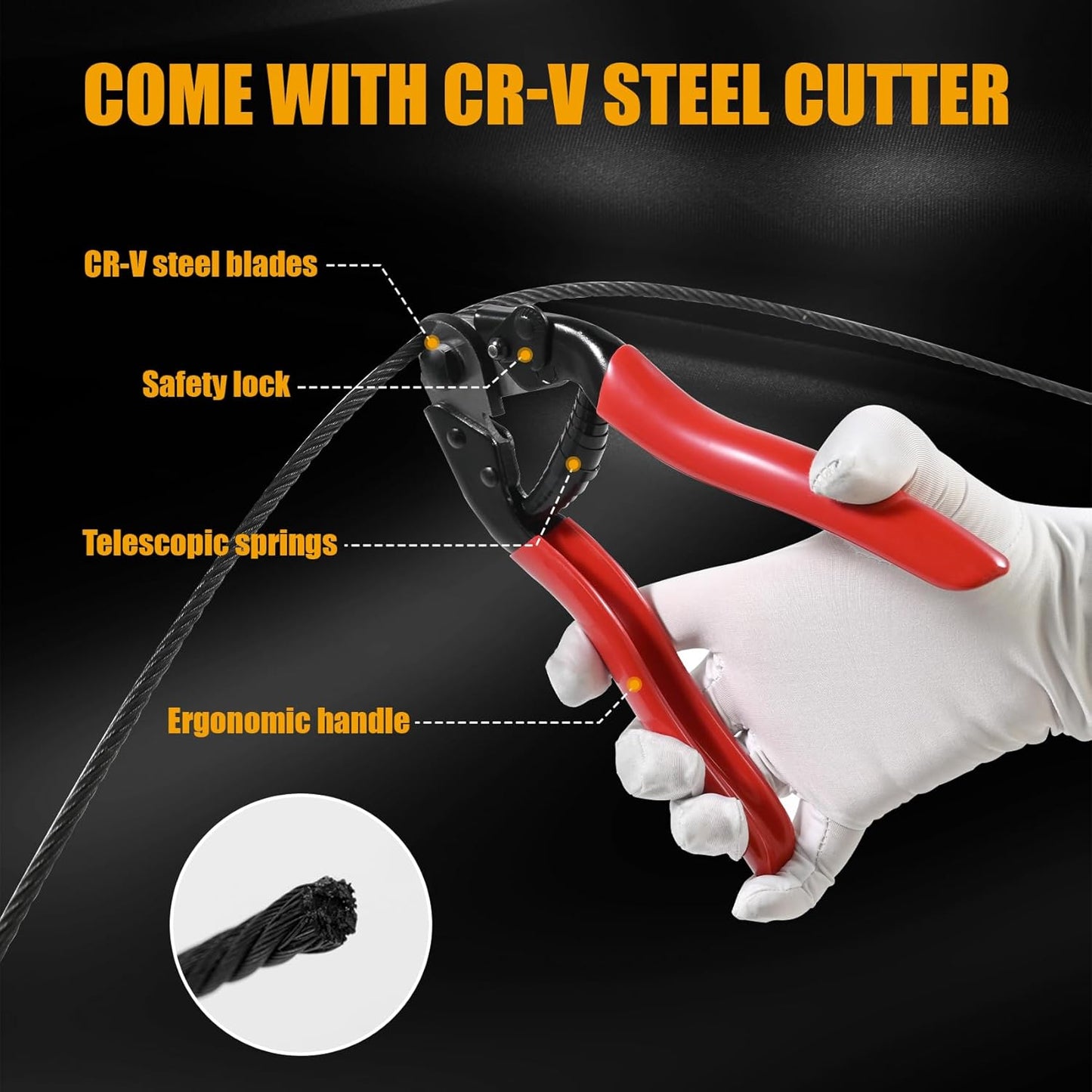 100FT 1/8" Stainless Steel Cable Black 7x7 Strands Aircraft Cable T316 Wire Rope with Cable Cutter 1800lbs Breaking Strength for Deck Cable Railing, Stair, Fence, DIY Balustrades