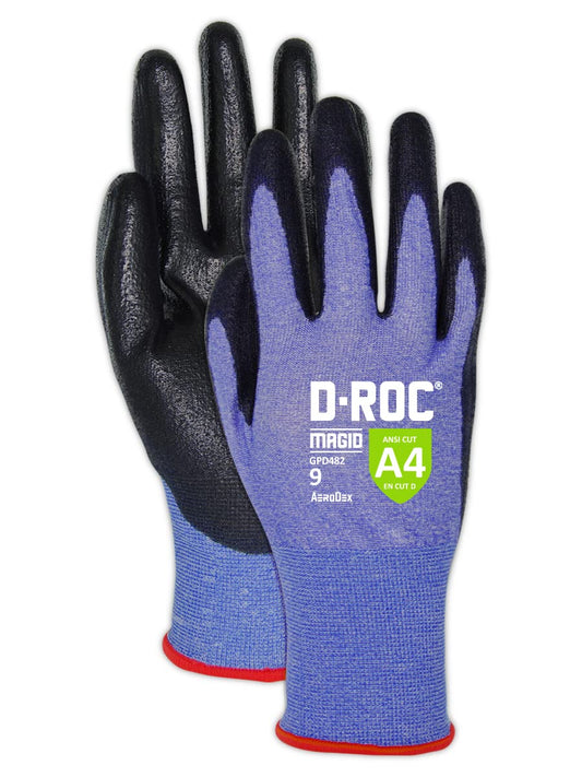 MAGID D-ROC ANSI A4 AeroDex Polyurethane Palm Coated Work Gloves, 12 Pairs, Size 7/Small, GPD482