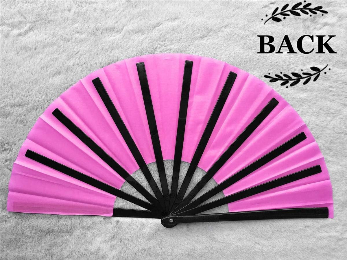 Zolee Large Rave Clack Fan for Line Dancing - Boots on The Ground Folding Hand Fan - Foldable Chinese Tai Chi Kung Fu Fan - for EDM, Music Festival, Hot Flashes, Event, Party, Dance (Pink)