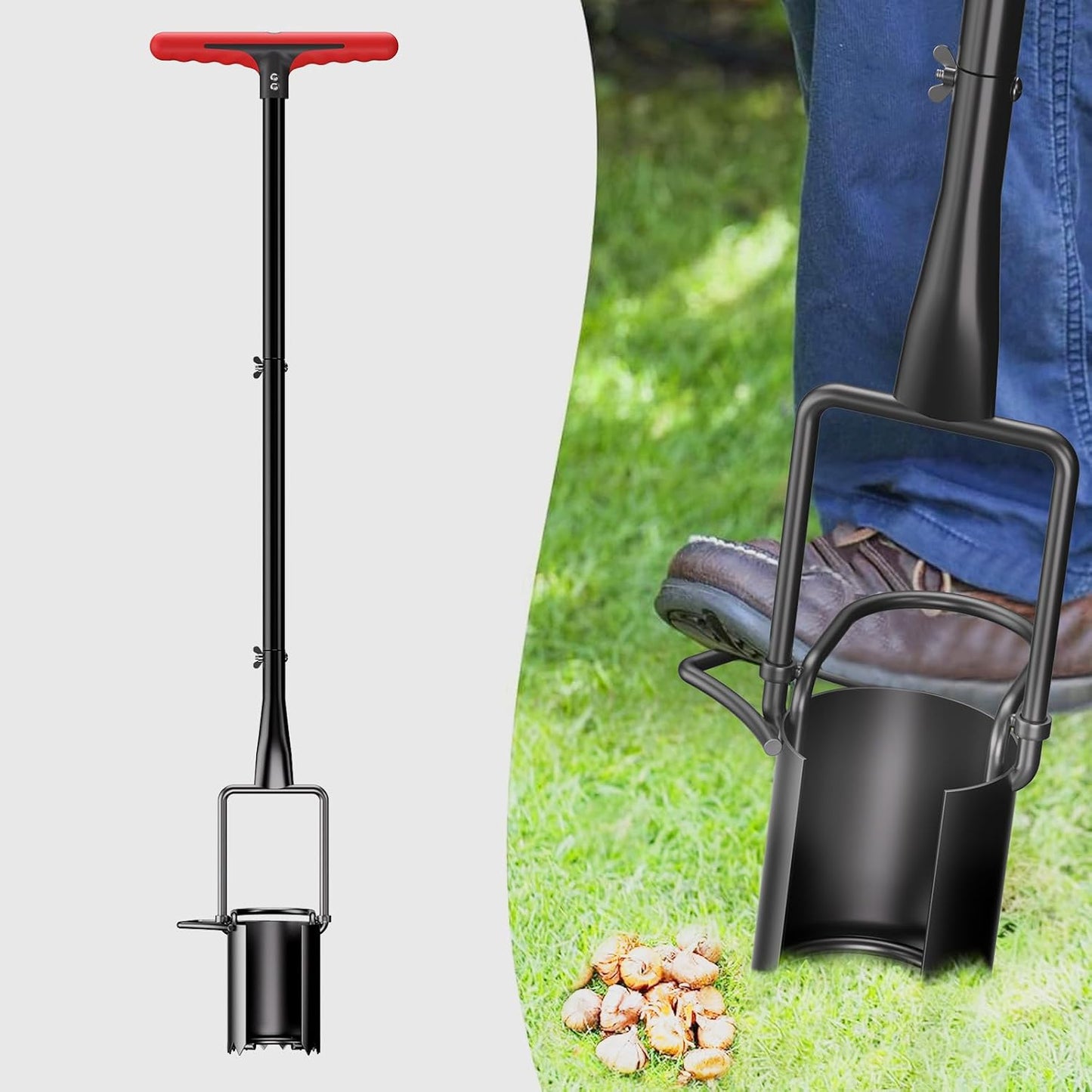 Long Handle Bulb Planter Tool, Standing Gardening Bulb Transplanter, Turf Remover Lawn Inserter - for Digging Holes