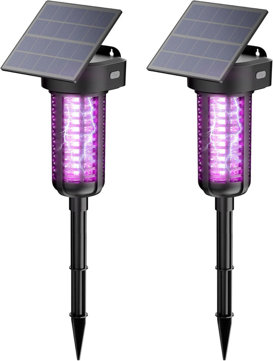 Solar Bug Zapper Outdoor 2 Pack, Garden Mosquito Zapper Waterproof & Cordless & Rechargeable & Auto On/Off，Flying Insect Zapper Mosquito Killer Lamp Catcher Decorative Light for Patio