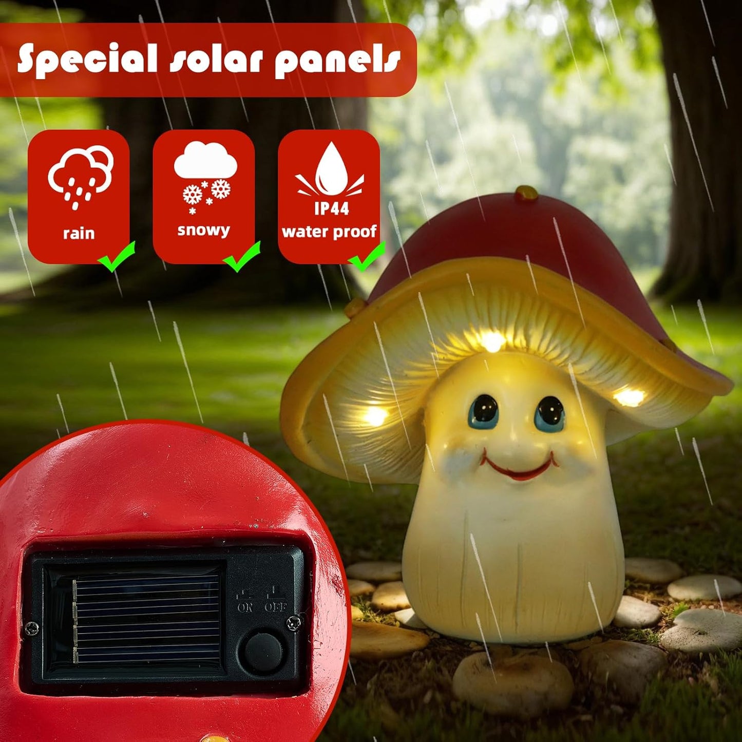 Solar Garden Small Mushroom Decor Outdoor Statue - Mushroom with Waterproof Sculptures Lights, Cute Mushrooms Pond/Yard Statues Outside Decoration, Home, Lawn, Patio, Resin Fairy Ornament