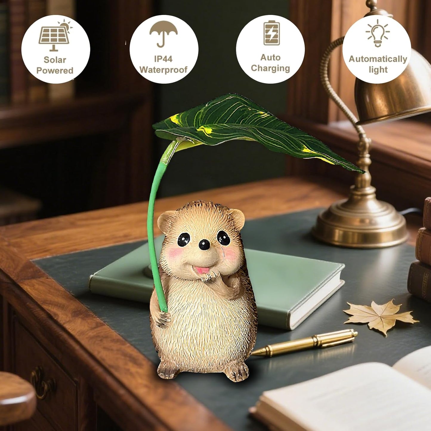 Solar Garden Statues Hedgehog Garden Decor Figurine Lights with Umbrella for Outside,Yard Decorations Outdoor Patio Decor,Gardening Gifts for Thanksgiving Christmas Mother's Day