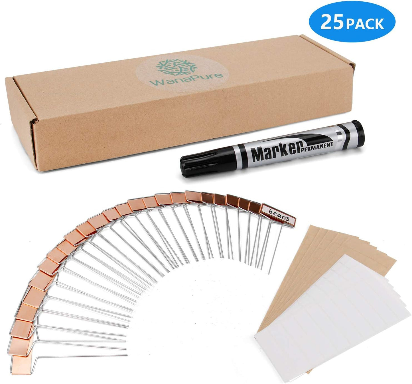 25PCS Copper Metal Plant Tags Plant Labels with 50Pcs Labels, Rainproof PET Film & Permanent Pen, 6.1 inch Weatherproof Banner Garden Markers, Marking Protection Seedling Signs Nursery Tags