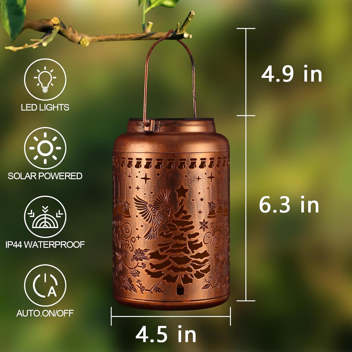 Solar Lanterns Outdoor Waterproof Garden Decor Birthday Gifts for Women Mom Grandma Hanging Lights Metal Decoration Outside for Yard, Patio,Backyard,Porch(Christmas Red Bird)