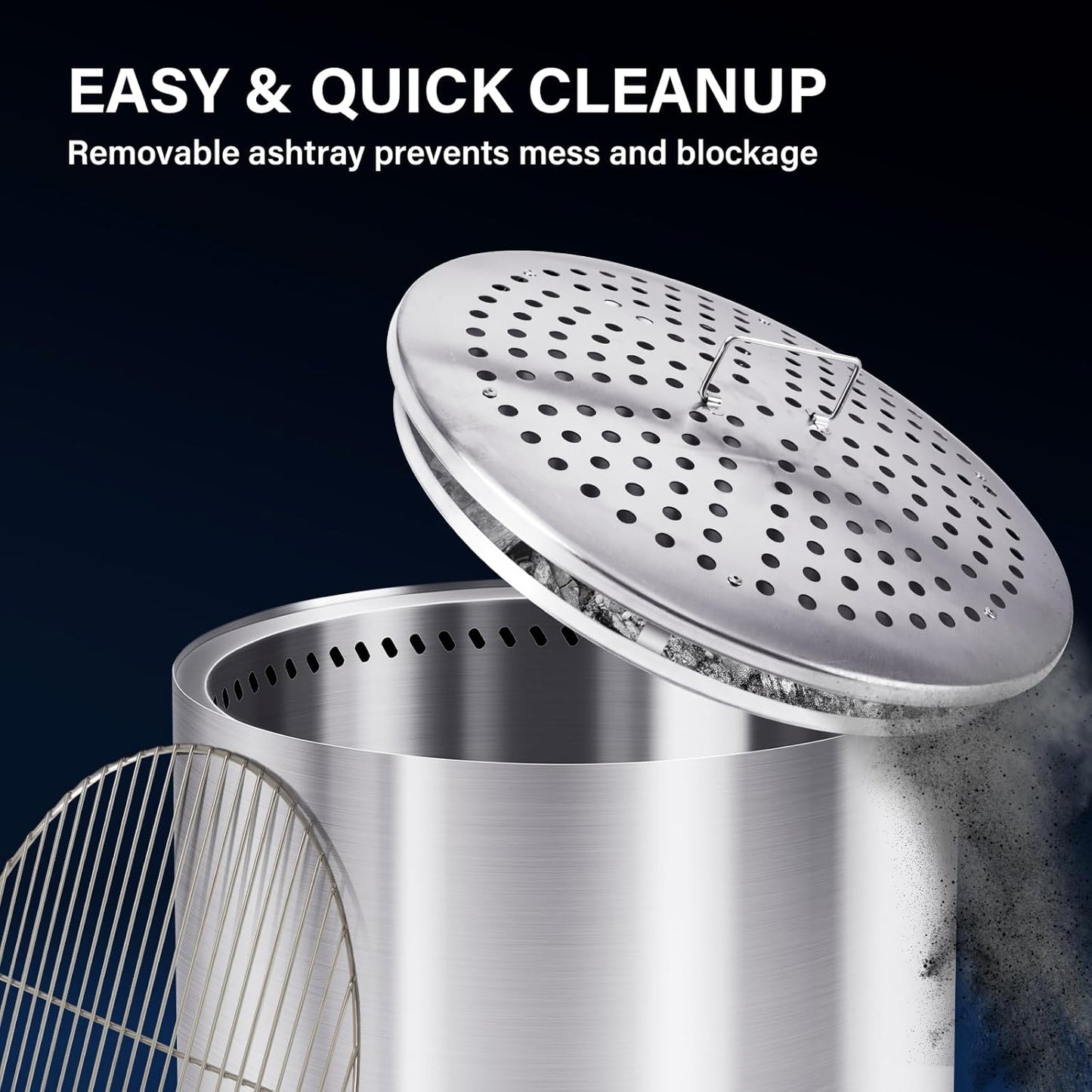 HGD 28" Smokeless Firepit with Stand & Grill Rack, Large Stainless Steel Wood Burning Fire Pit for Friends & Family Gatherings, Secondary Combustion Outdoor Patio Stove for Garden BBQ & Bonfire