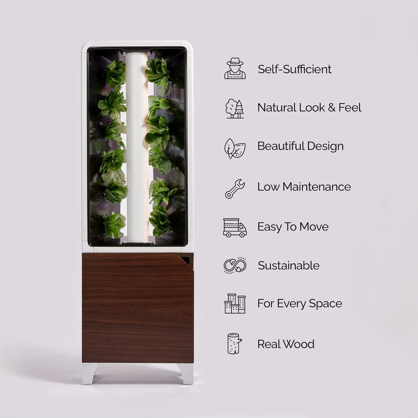 Just Vertical EVE Indoor Hydroponic Garden | Modern Furniture-Style Vertical Planter | Grow 12 Fresh Herbs & Vegetables Year-Round | Self-Watering, Energy-Efficient LED, Compact Design