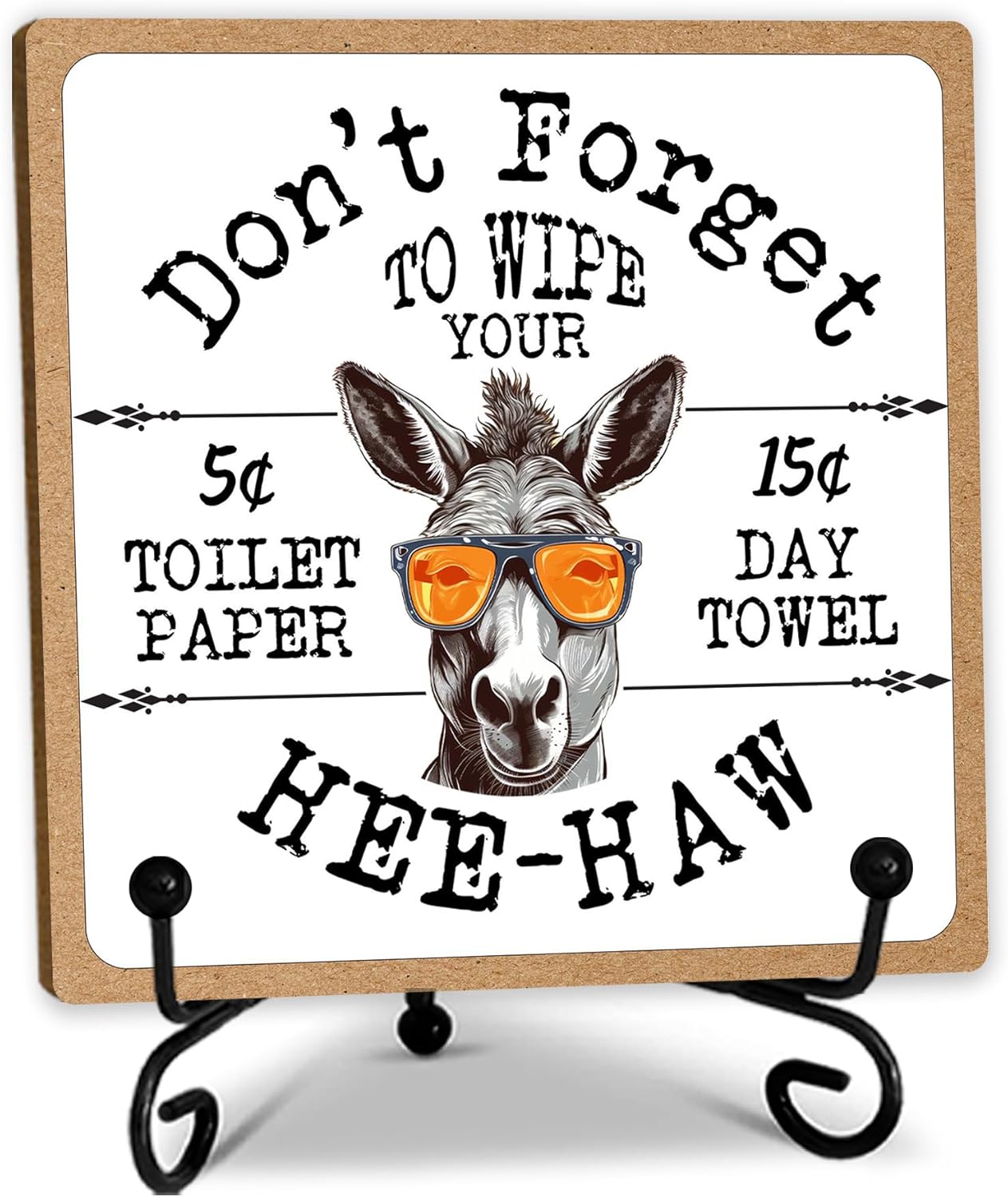5" Wooden Plaque,Don't Forget To Wipe Your, Western Donkey Decor With 1 Metal Support, Bathroom Toilet Decor, Rustic Farmhouse Home Guest Room Bathroom Decorations And Accessories -B10