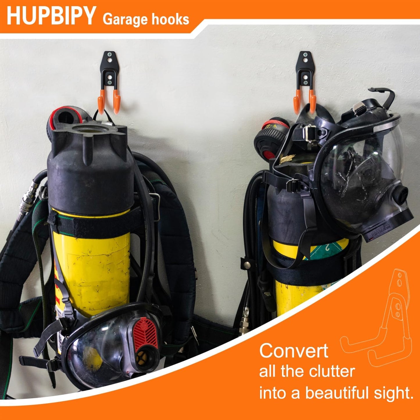 Heavy Duty Garage Hooks 6 Pack, J Shaped Hanger, Wall Mounted Storage System, Power and Garden Tool Organizer, for Hanging Ladders, Bikes Tires, Hose, Bulk Items