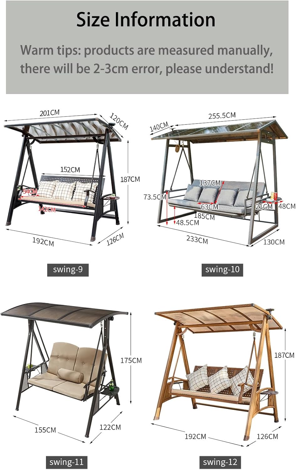 2/3-Seat Outdoor Patio Porch Swing with Adjustable Aluminum Alloy Canopy Solar Patio Swing Chair Bench with Footrest Side Cup Holder for Backyard Lawn (A-Aluminum Mesh Wood Grain-3 Seat)