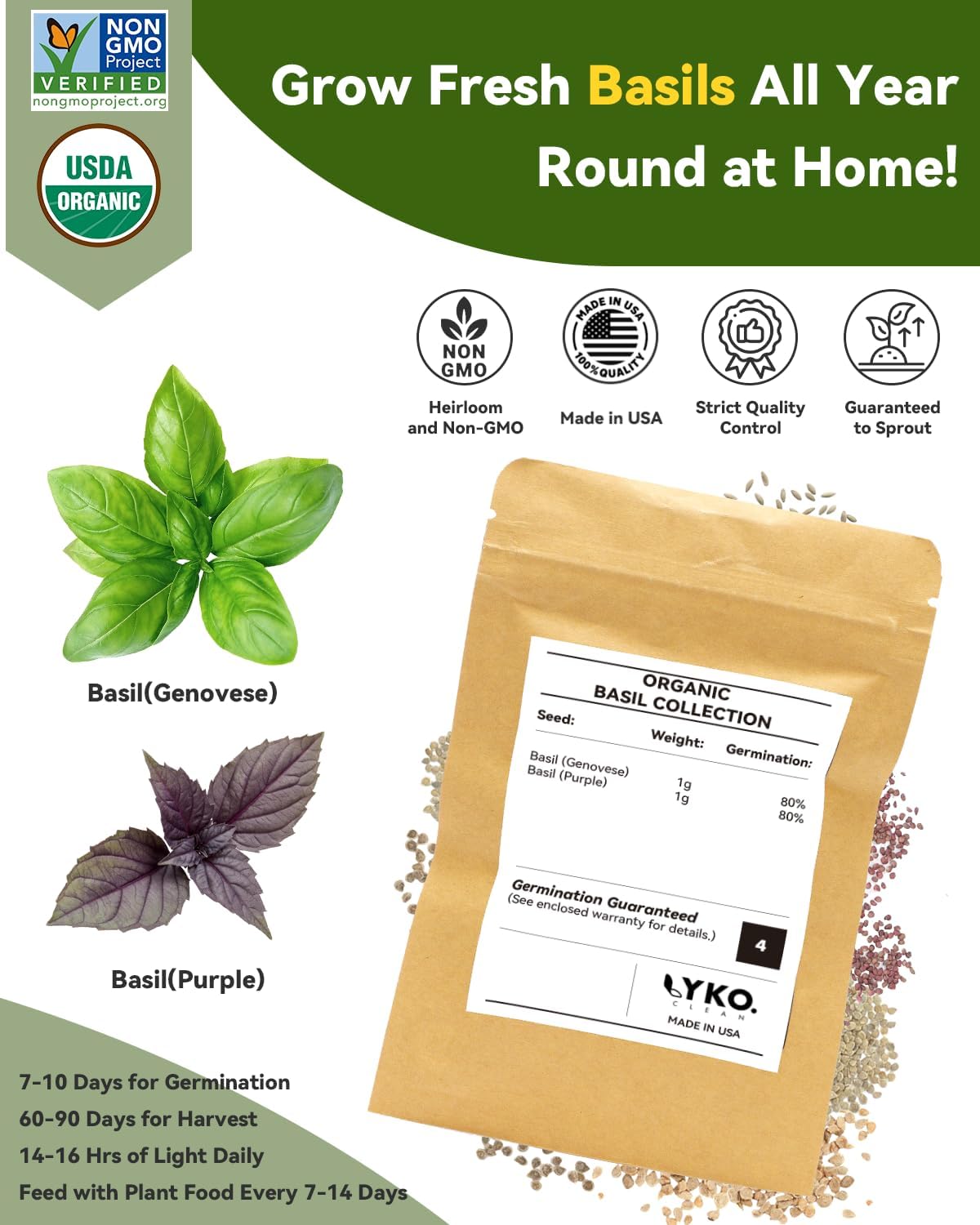 Hydroponics Seed Pod with Genovese Basil & Purple Basil, 16 Pods Complete Kit with Sponge, Basket, Dome, Label, Compatible with AeroGarden, Ahopegarden, GARDENCUBE, iDoo & MUFGA Indoor Smart Gardens