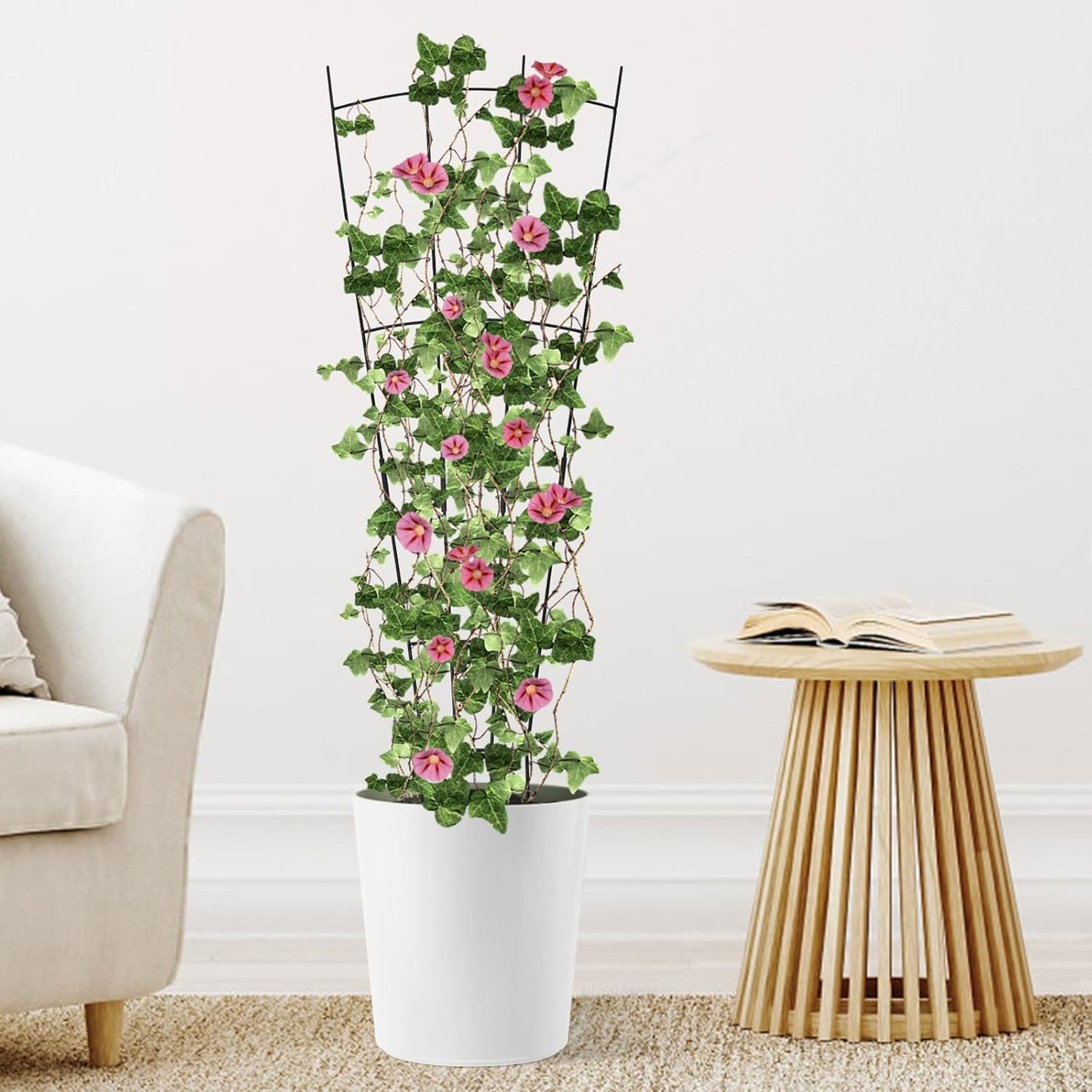 4 Pack 32'' Plant Trellis Indoor - Metal Trellis for Climbing Plants Indoor, Garden Trellis for Climbing Plants Outdoor Houseplants Flowers Vine Ivy, Fan Shape, Black