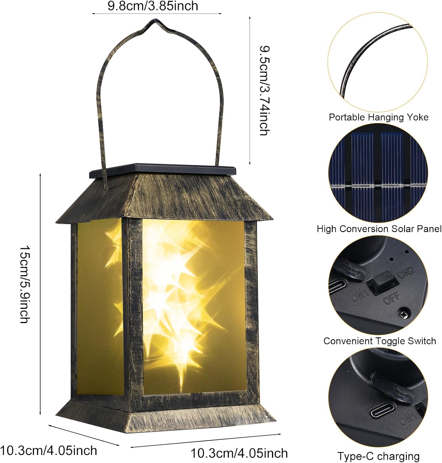 2 Packs Solar-Powered Outdoor Lanterns Vintage Garden Decorative Light Auto Dusk to Dawn Hanging Lantern Warm Glow Courtyard Landscape Lights IP54 Waterproof