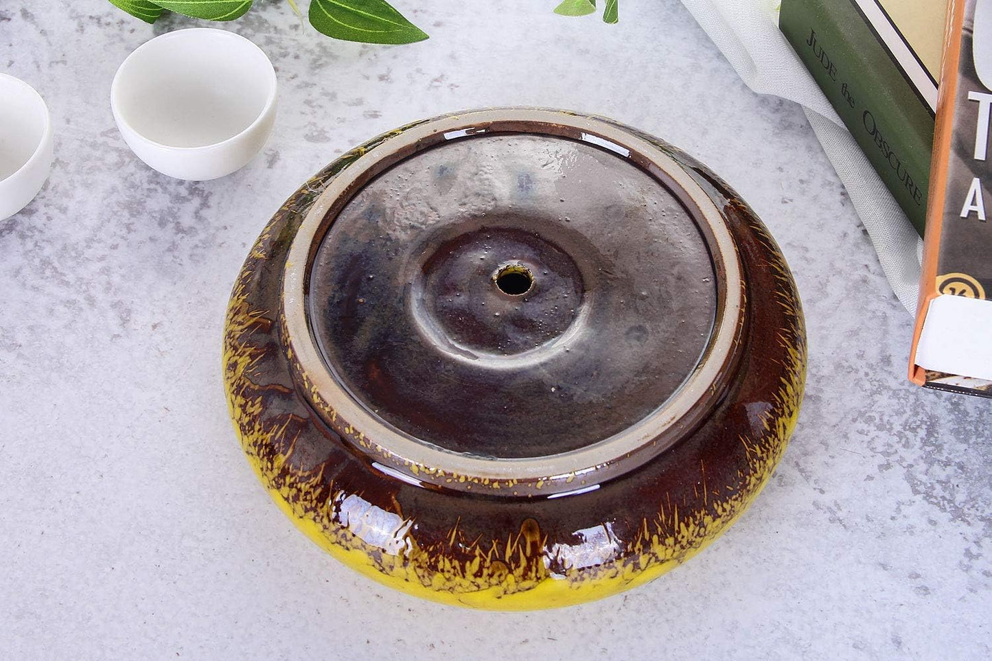 VanEnjoy 7.3 inch Round Large Shallow Succulent Ceramic Glazed Planter Pots with Drainage Hole, Bonsai Pots Garden Decorative Cactus Stand Flower Container (Yellow)