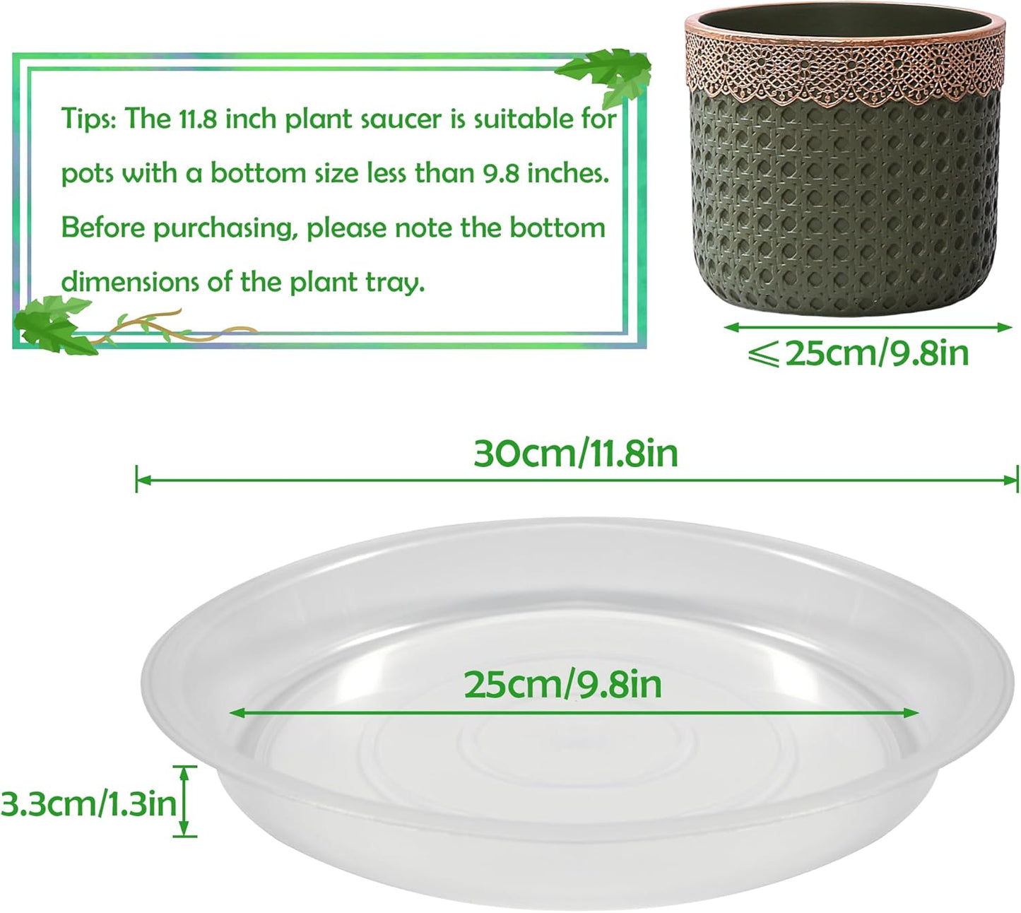 6 Pack 12 Inch Round Plant Saucers for Less 9.8 Inch Pot Indoors Outdoors Plant Trays for Pots Planter Saucer Drip Tray Flower Planter Water Tray for Pot(Clear, 11.8"(6pcs))