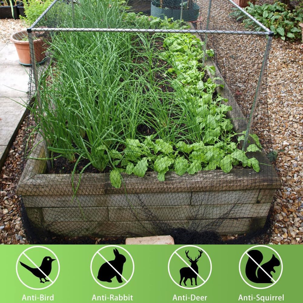 Bird Netting 15x15 Ft, 1/2In Mesh Heavy Duty Garden Netting Pest Barrier for Plants, Fruit Trees, Vegetables, Extra Strong Woven Mesh Netting, Animal Fencing Against Birds, Deer, Poultry