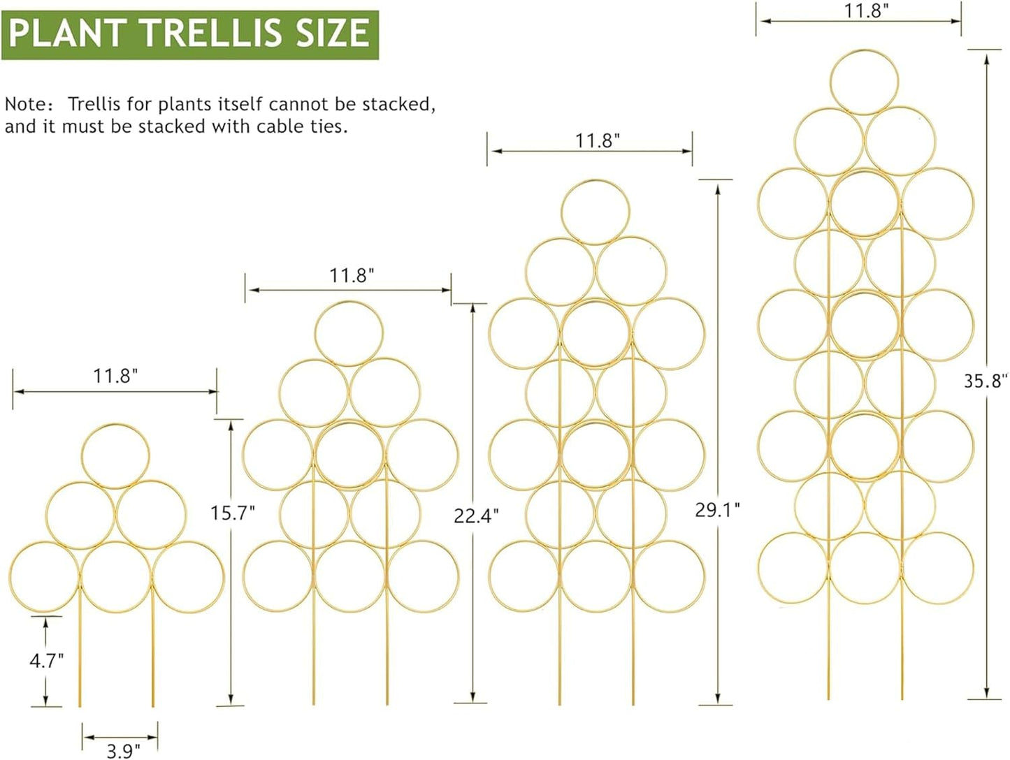 4 Pack Plant Trellis Indoor 15.7 Inch for climbing plants indoor Small Garden Trellis for Potted Plant Support Metal Wire Stackable Trellis Houseplant for Monstera Vines Lvy Pothos Accessories(4 gold)