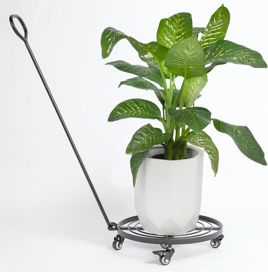 16" Heavy Duty Plant Dolly with Wheels Rolling Planter Base for Indoor/Outdoor Use | Patented Detachable Handle 360° Rotating Polyurethane Wheels Max Load 200 lbs for Large Pots & Planters