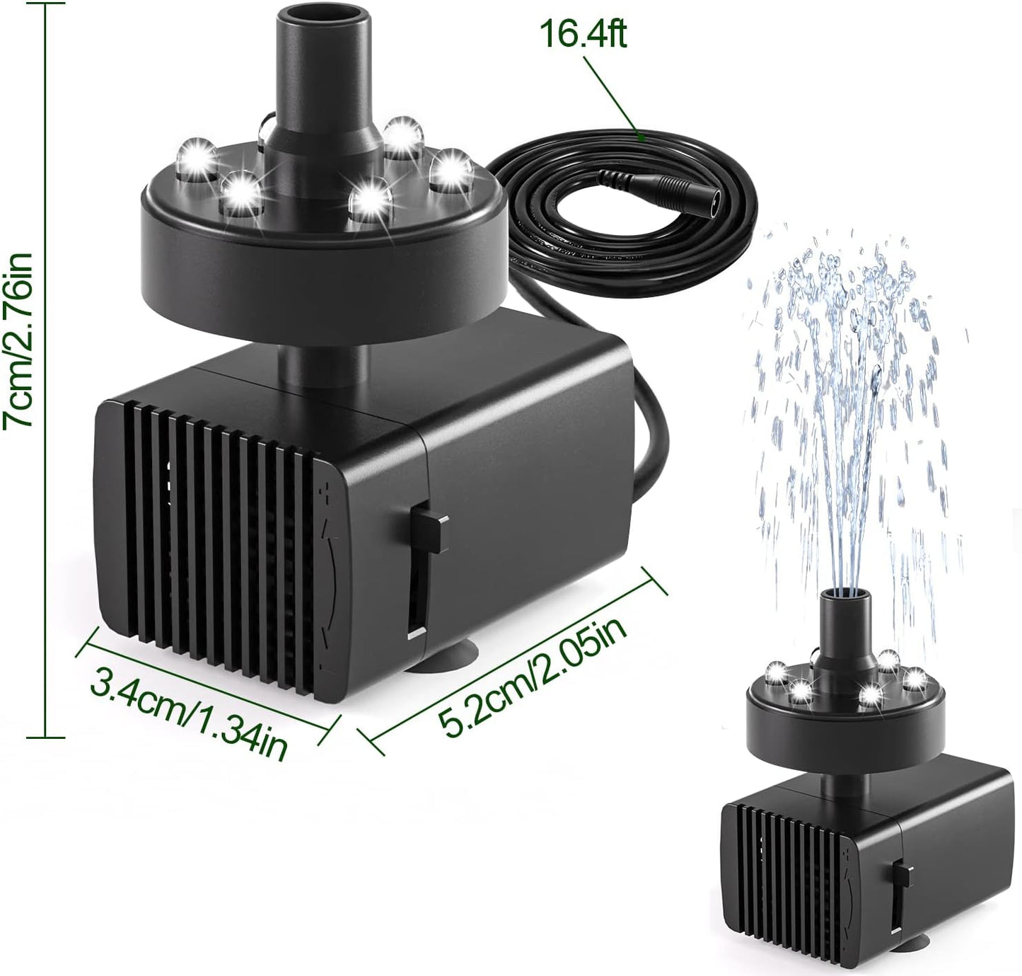 24-Hours Working Bird Bath Fountains Plug in, Jutai Adjustable DC 12V Water Fountain Pump with LED Light for Birdbath, Garden, Small Fish Tank, Pond,16.4Ft Power Cord, Adapter Included(White)