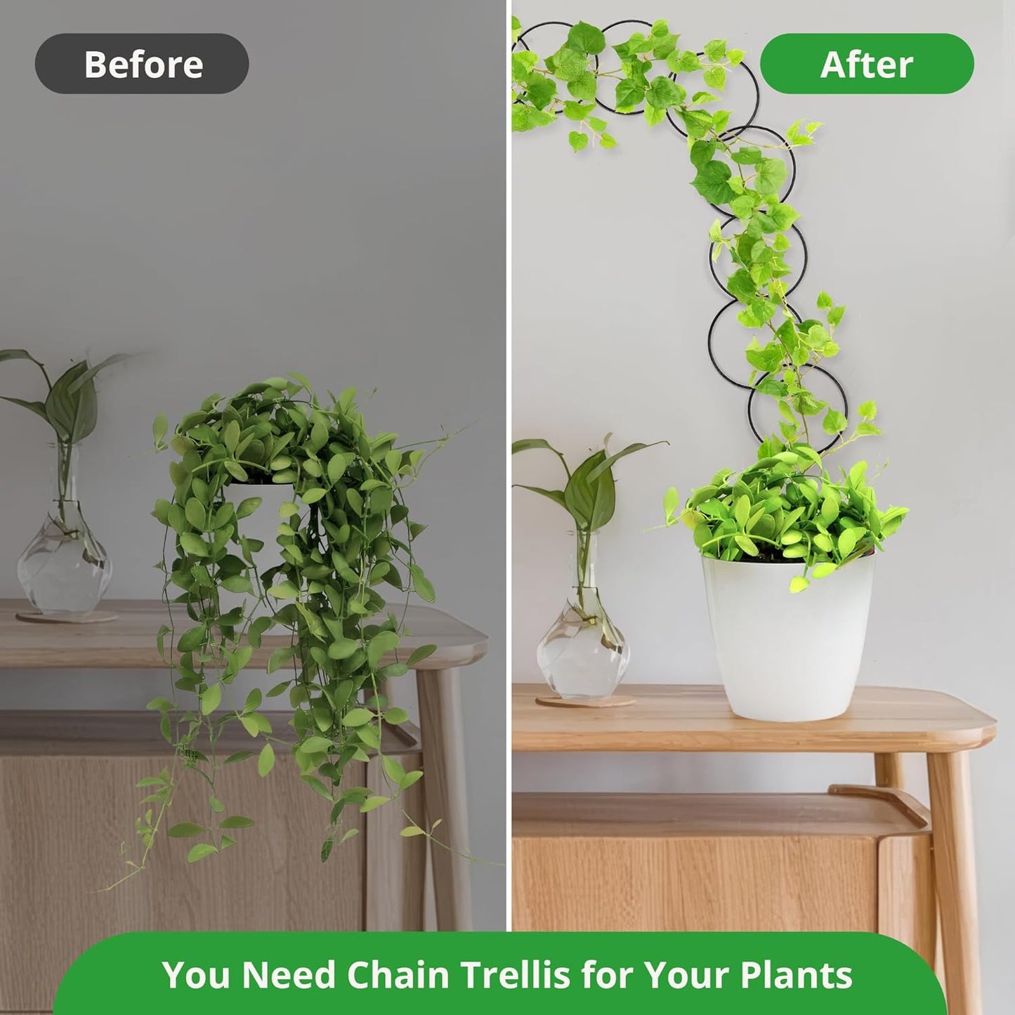 24 Pcs Chain Trellis for Climbing Plants, 120 Inch Long Metal Plant Trellis Indoor Outdoor, Garden Wall Vine Support Trellis, Plant Accessories for Ivy, Peonies, Circle Design Black