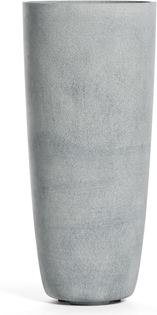 Lofto Tall Planter – Concrete Stone Finish – Fiberglass Indoor/Outdoor and Weather-Resistant Large Planter (14.6" D x 30.5" H Exterior, 13.4" D x 30.3" H Interior)