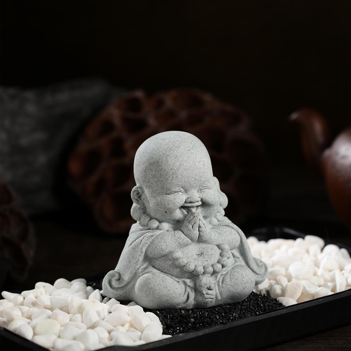 Buddha Sandstone Statues, Zen Monk Praying Statue Sculptures Ornament for Wealth Good Luck Feng Shui Decor Home Office Car Decoration(Prayer Buddha)