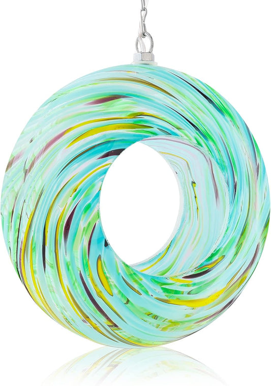 Yinns Glass Bird Feeders for Outside Hanging Fly Through Bird Feeder with Round Shape Solar Birdfeeder for Yard Garden Decor