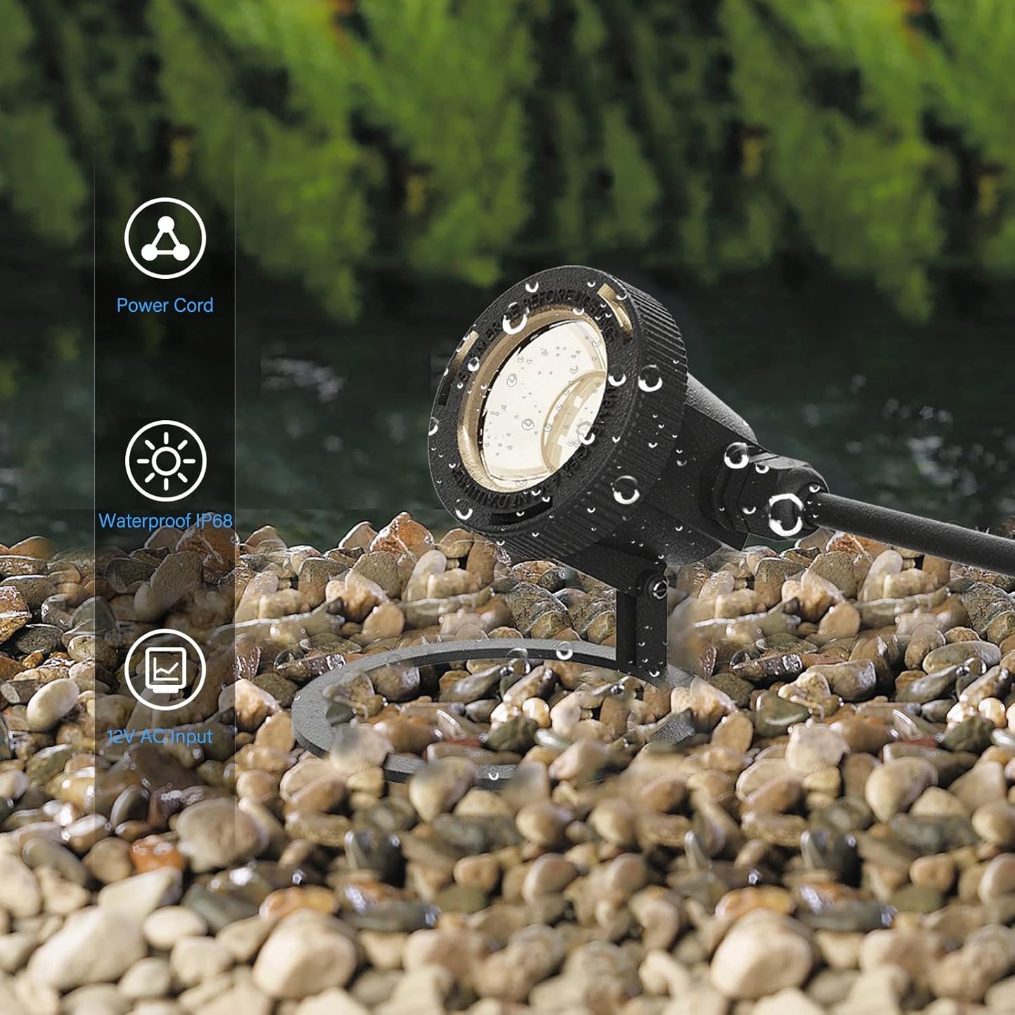 GOODSMANN Landscape Lighting 4PK Pond Lights Led Underwater Submersible Lights Fountain Lights Outdoor 5.4W 135 Lumen 2900K Warm White Low Voltage Pond Lights with Power Cord Waterproof