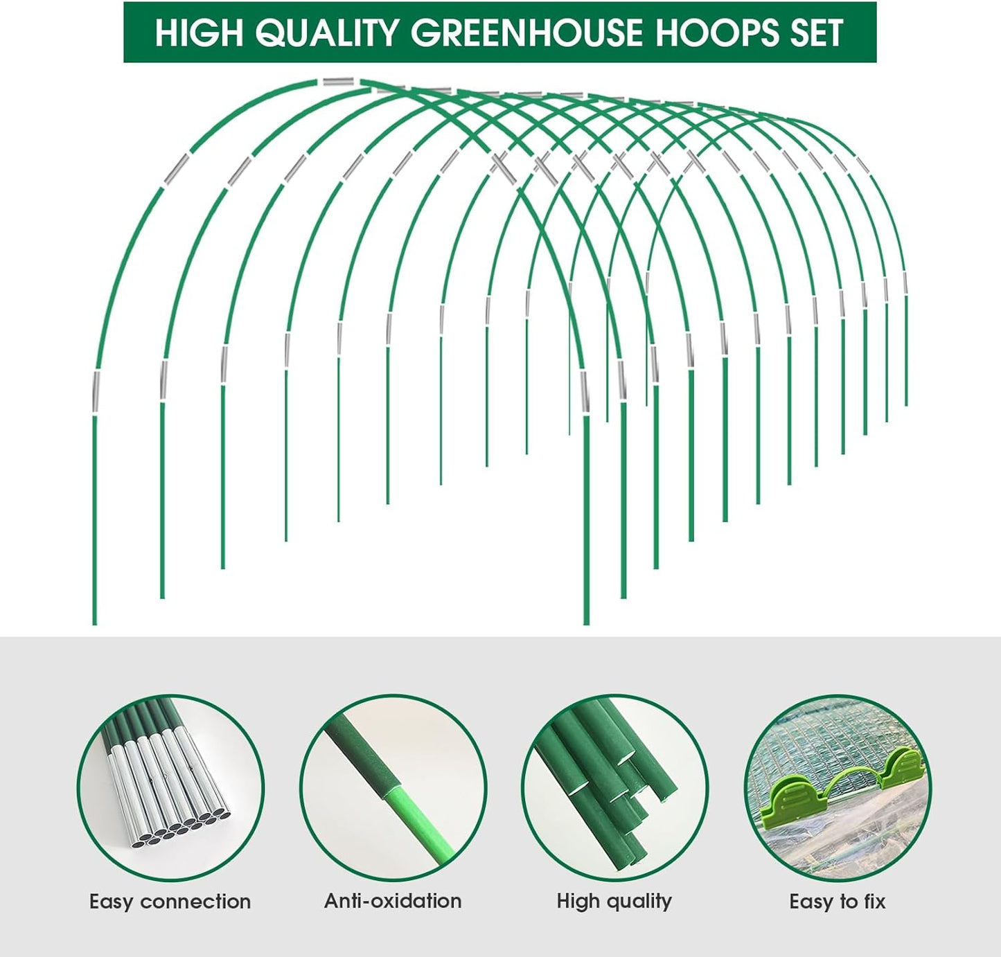 72Pcs Garden Hoops for Raised Beds, 12 Sets of 8Ft Greenhouse Hoops Grow Tunnel, Rust-Free Fiberglass Garden Hoops Frame, DIY Plant Support Garden Stakes for Netting Row Cover Shade Cloth