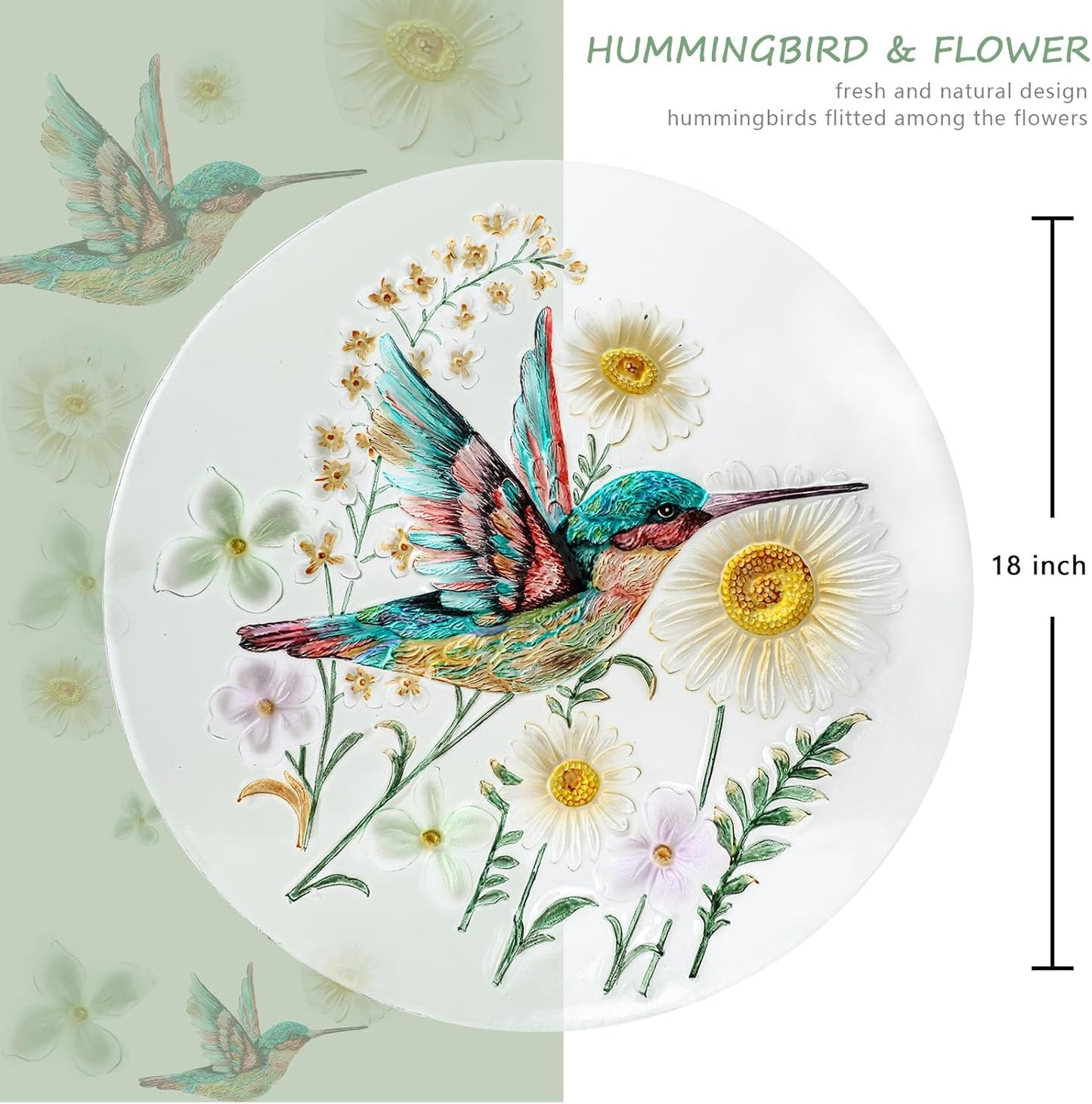 MUMTOP Bird Bath-Bird Baths for Outdoors - Hummingbird Glass Large Bird Bath Bowl with Metal Stand, Bird Feeders for Outside and Garden, Patio,Lawn Decor