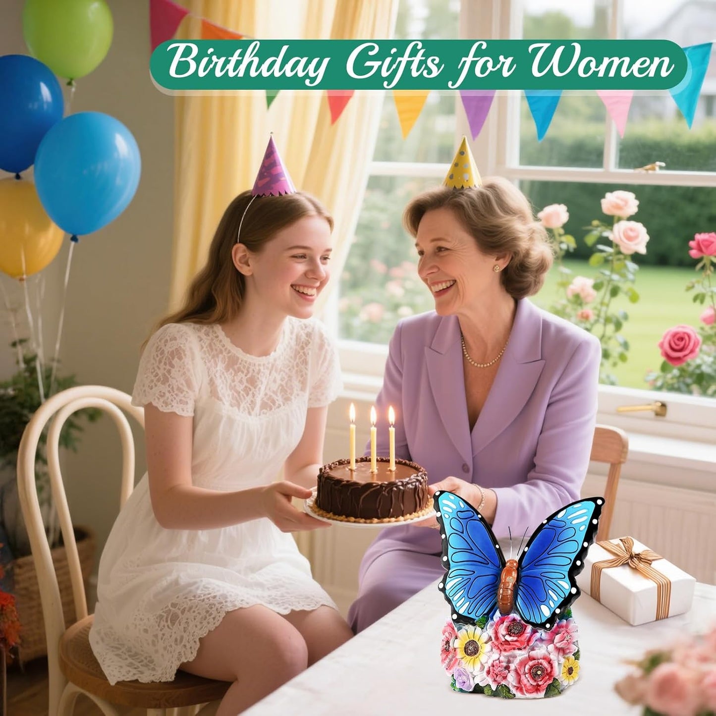 Linkax Fall Decor, Gifts for Women Mom Grandma Sister, Butterfly Statue Solar Lights Outdoor Garden Decor for Outside Yard Patio Balcony Front Porch Home, Gardening Christmas White Elephant Gifts