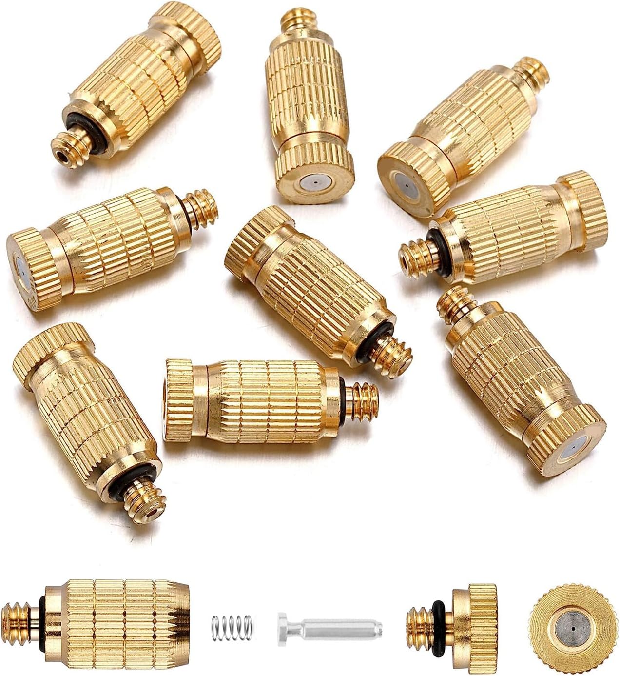 20pcs High Pressure Atomizer Nozzle Brass Misting Nozzles for Outdoor Cooling System, Landscaping, Greenhouse Irrigation, Air Humidification, Anti-Drip Fogging Spray Head(0.008"/0.2mm)