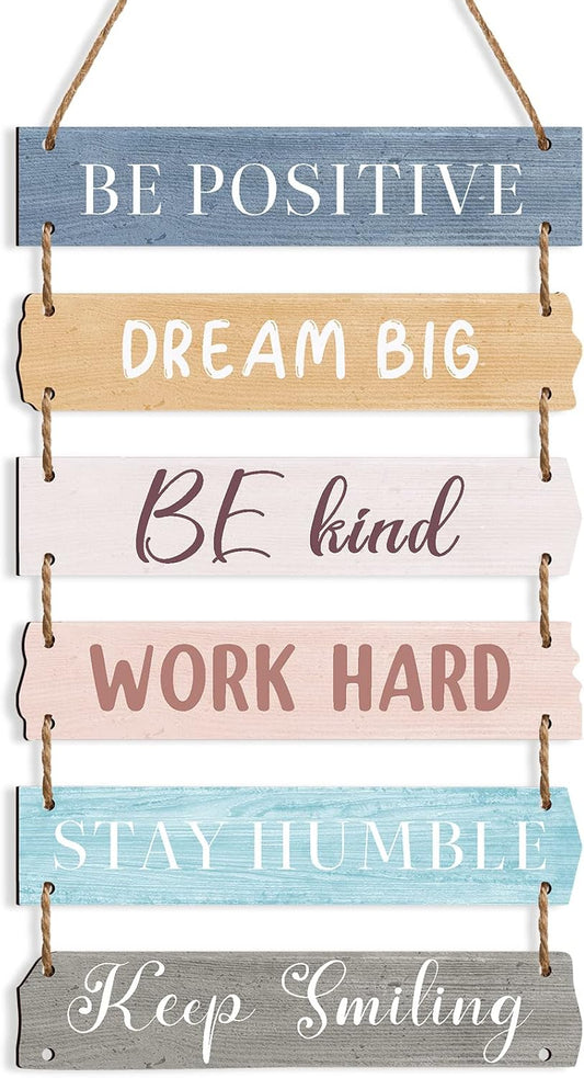6 Pieces Rustic Wall Hanging Plaque Sign Inspirational Wall Art Farmhouse Wooden Door Signs Positive Plaque with Quotes Motivational Quote Decor for Office Bedroom Living Room(Classic Style)