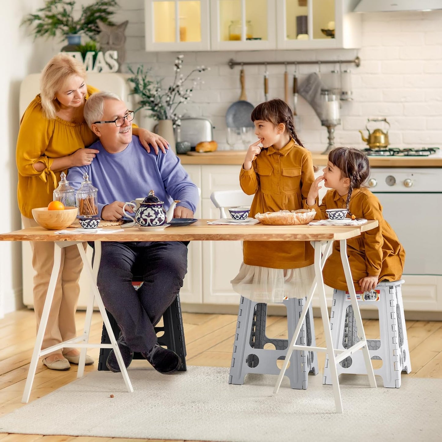 ACSTEP Folding Step Stool 17.5 Inch Heavy Duty Step Stool Foldable for Adults and Kids, Collapsible Stepping Stool with Handle, Non Slip Folding Stools for Kitchen Hold Up to 400lbs (White 1PC)