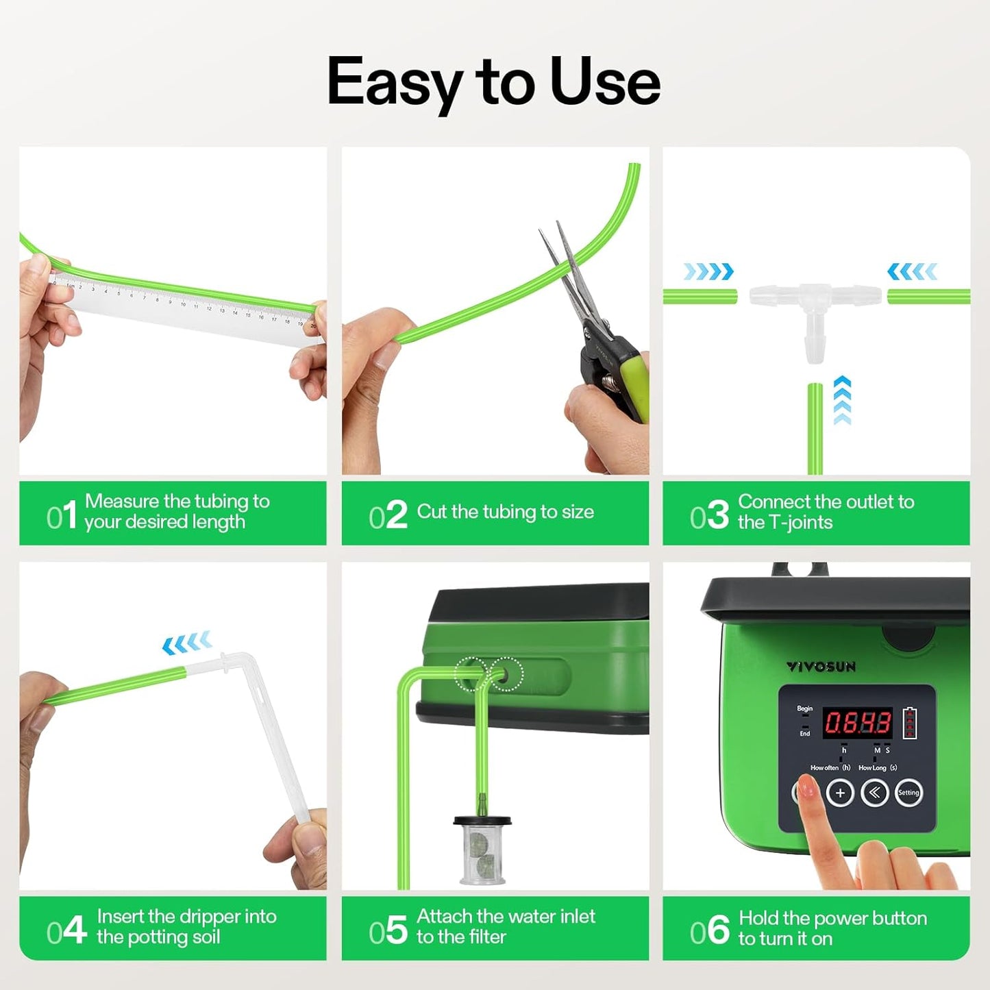 VIVOSUN Solar Automatic Drip Irrigation Kits with Timer, 3W Output, Solar Powered Auto Drip Irrigation System, 15 Pots Garden Plant Watering System, Plant Waterer Indoor Outdoor