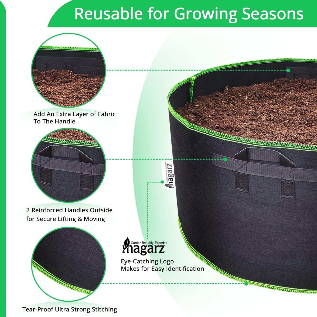 2-Pack 50 Gallon Fabric Flower Pots Garden Felt Grow Bags with Handle (Black)