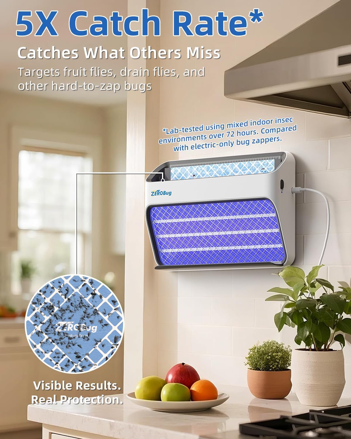 Sticky Fly Trap Refills 5-Pcs for BUZZOFF PRO Zapper, Fruit Fly Catcher Glue Boards for Indoor Use, Odourless, Mess-Free Insect Control