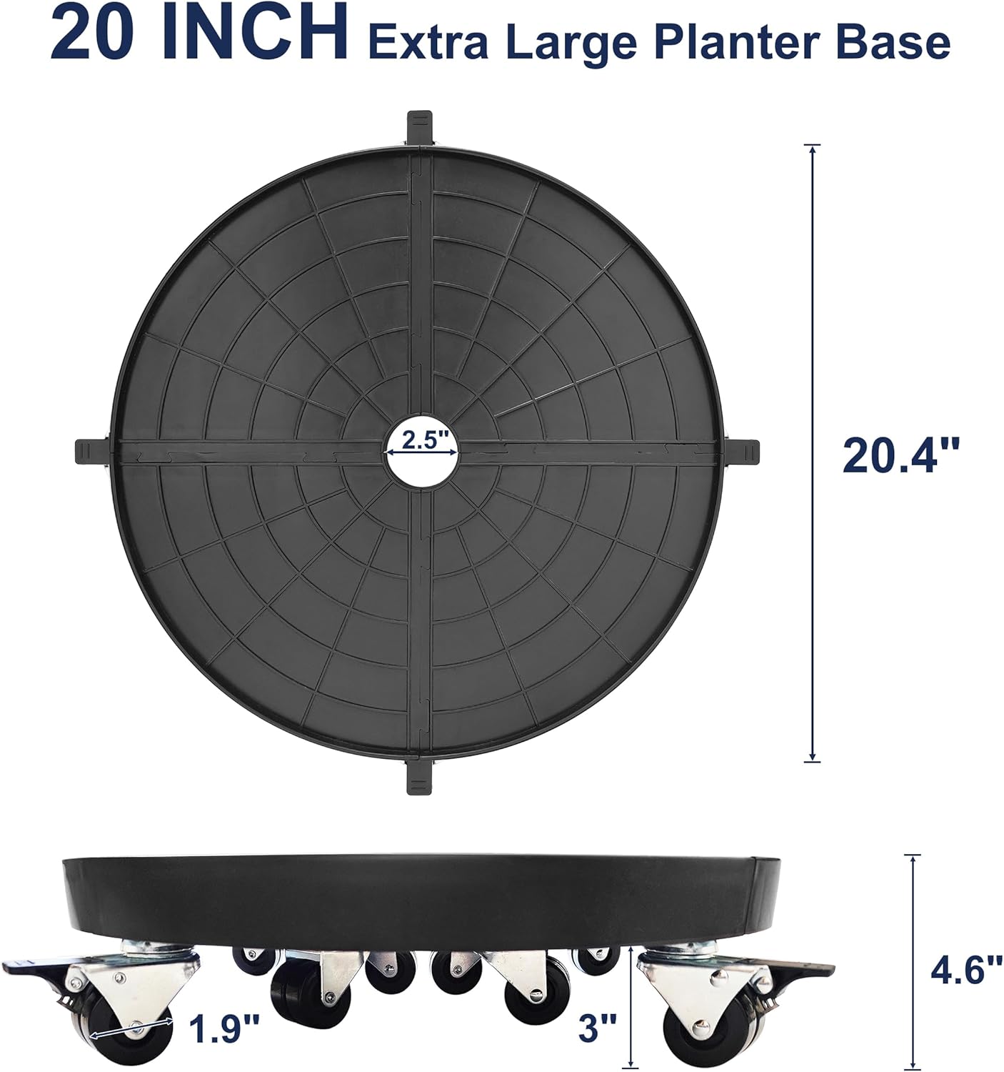 20 Inch Plant Caddy with Wheels Outdoor Indoor, Extra Large Rolling Plant Stand for 600lb Heavy Duty Flower Pots, Round Plant Rollers Lockable Potted Planter Dolly, Black