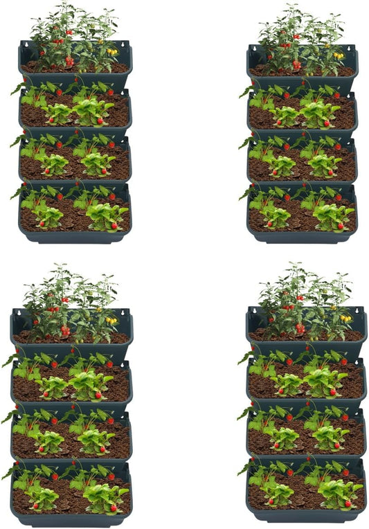 16-Pot Vertical Wall Planter, Self-Watering Stackable Planters for Indoor & Outdoor Use, Perfect for Herbs, Flowers & Vegetables (16, Green)