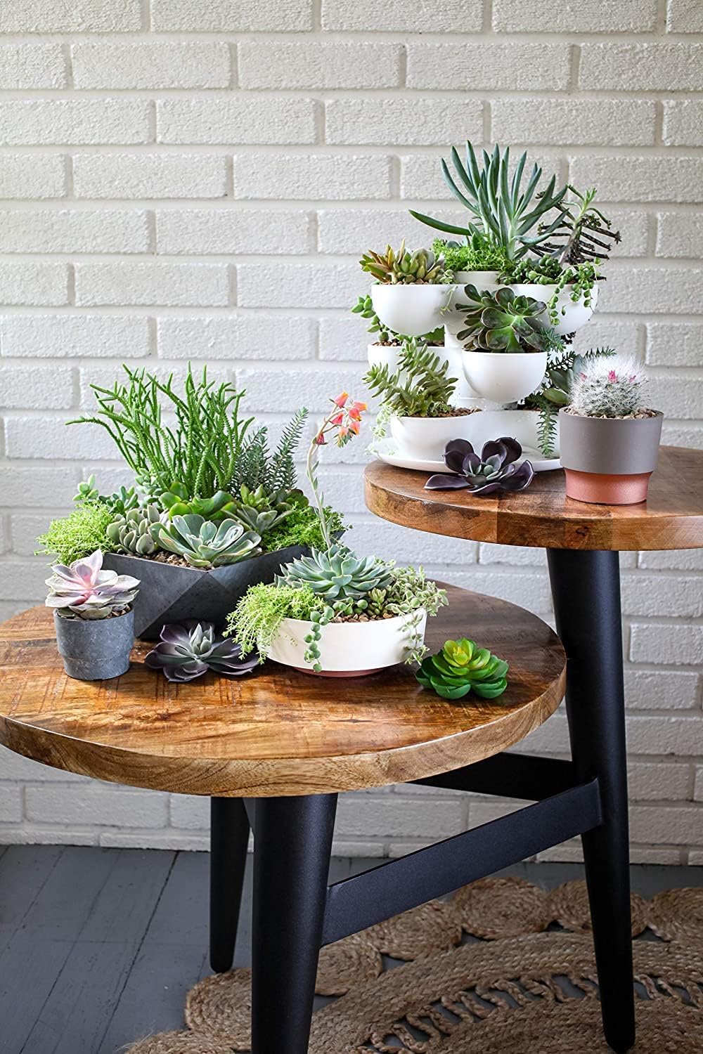 The HC Companies 8 Inch Round Stacking Decorative Indoor Pixie Succulent Flower Planter Pot with 3 Planting Levels, Artisan Taupe