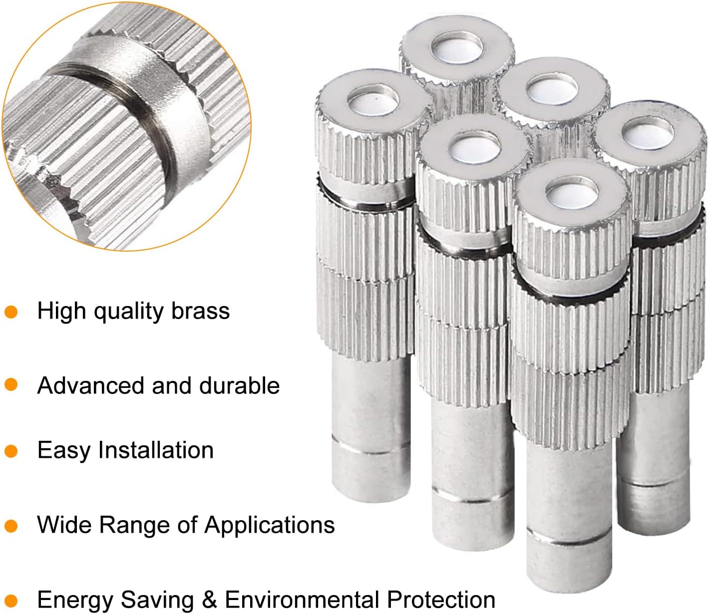20pcs Brass Mister Nozzles, 6mm Misting Nozzles for Outdoor Cooling System, Landscaping, Air Humidification, Greenhouse Irrigation (with Filter, 0.012"/0.3mm Orifice)