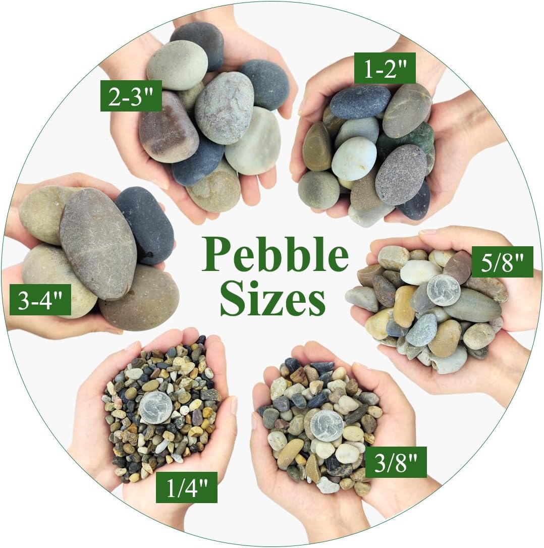 40lbs Natural River Rocks, 3"-4" Premium Pebbles for Garden and Landscape Design, Hand-Picked Smooth Stones for Fish Tank, Flower Pots, Indoor Water Fountains, Pathways, Backyard