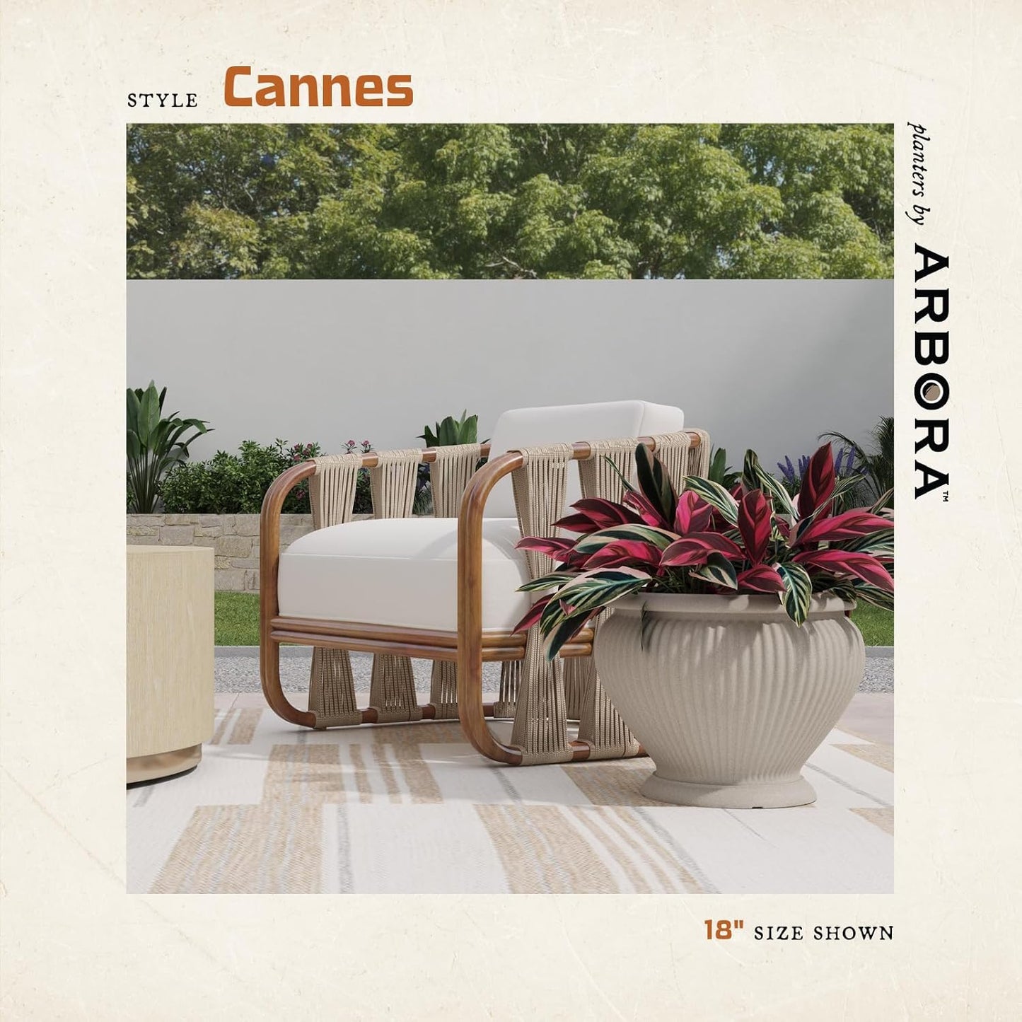 ARBORA 18" Cannes Urn Polyresin Indoor and Outdoor Planter with Classic Cream Finish - Durable, Weatherproof, Lightweight, Large Plant Pot for Patio, Garden, Deck, Entryway